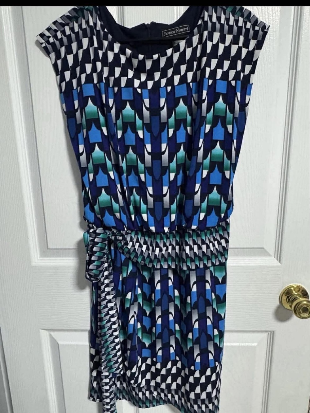 Jessica Howard Blue Teal Geometric Midi Dress